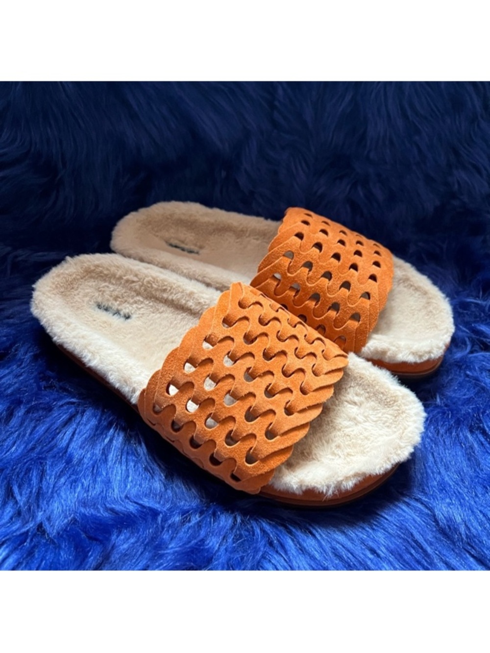 New! Rag & Bone Bailey Shearling Slide Sandals in Sunset Suede - Picture 2 of 9